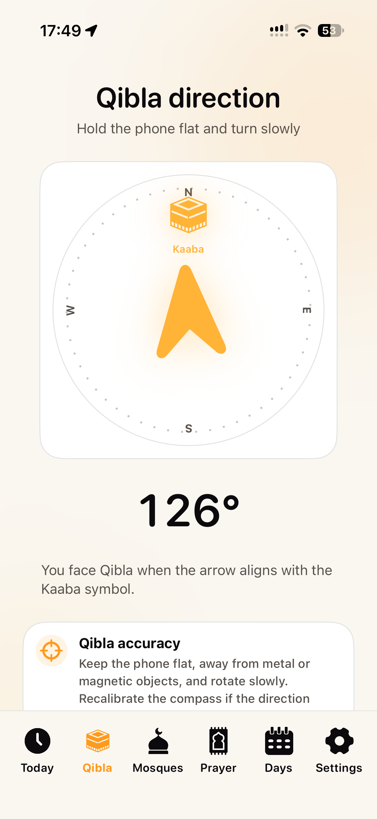 Time for Allah Qibla compass screen